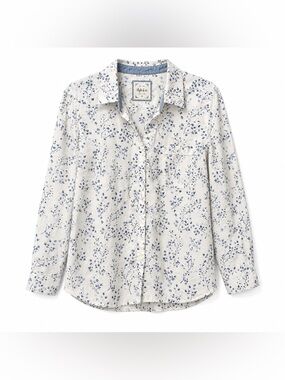Style & Co Women’s XL Floral Button-Up Blouse Blue White Cottagecore Top
